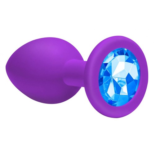 Фиолетовая анальная пробка Emotions Cutie с голубым кристаллом в Ставрополе